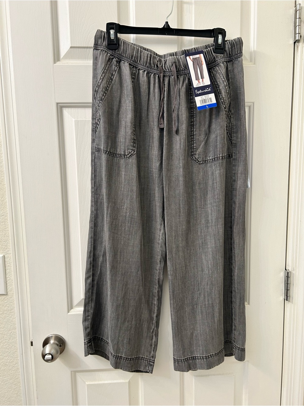 NWT Splendid Wide-Leg Drawstring Capris in Washed Gray